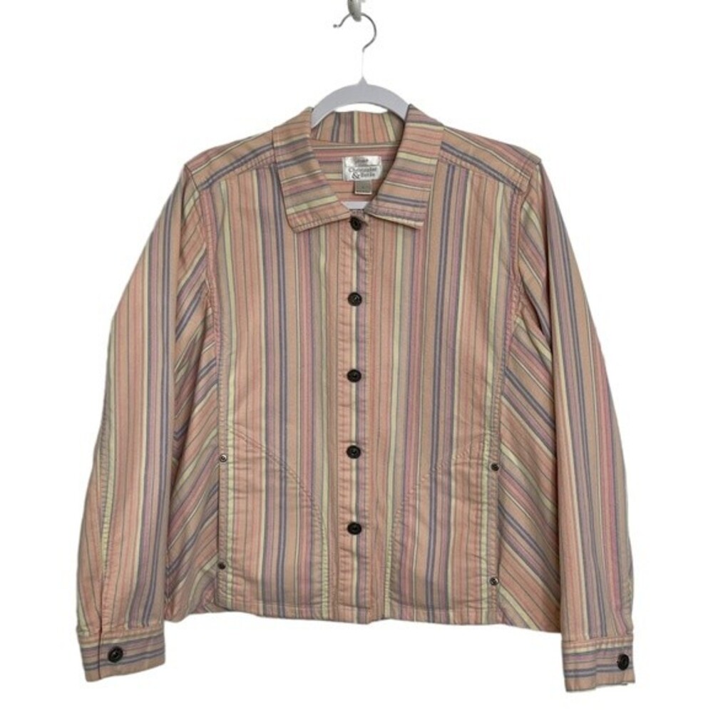 Christopher & Banks Jacket Cotton Stretch Colorful Pastel Stripes Spring Size L